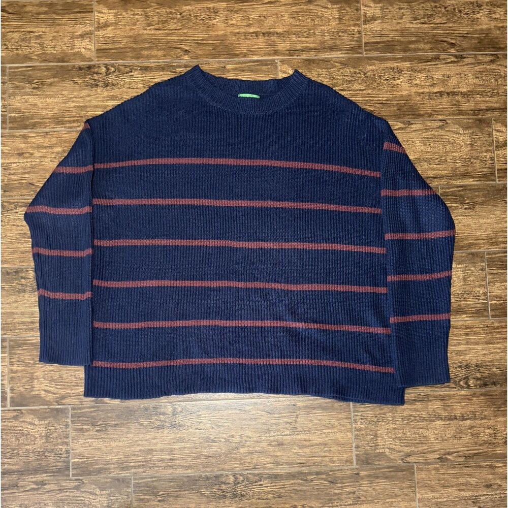 Dip Navy & Burgundy Striped Ribbed Knit Sweater - XL